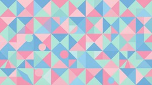 'n Moderne pastel geometriese patroon met driehoeke en sirkels in sagte kleure. — Pastel Muurpapier