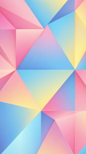 Abstracte pastel geometriese patroon met driehoeke, sagte pienk blou geel, vir Pixel 9a.