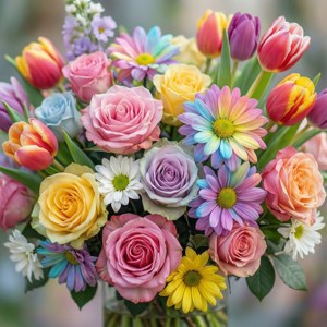 ’n Pastel reënboogblomruiker met sagte fokus, perfek vir muurpapier. — Pixel Watch 3 Muurpapier
