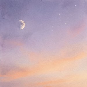 'n Pastel-skemerlughemel met 'n sekelmaan en sterre. — Luguitsig Muurpapier
