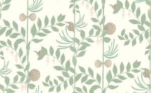 Pastelgroen Agtergrond met Skulpe en Blare — Pastelgroen Muurpapier