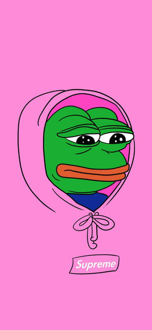 Pepe die Padda in Supreme agtergrond — iPhone 16 Pro Max Muurpapier