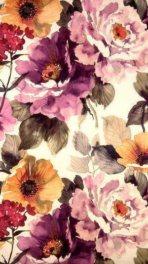 Pers Waterverf Blomme iPhone — Blom Muurpapier