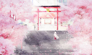 Pienk Anime-estetika Noragami-tempel — Estetiese pienk Muurpapier