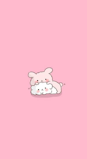 Pienk Kawaii Hasie en Kat — Pienk Kawaii Muurpapier