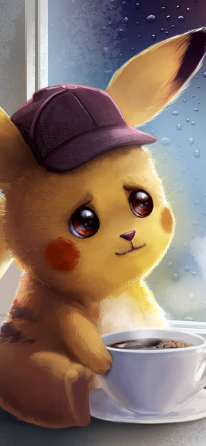 Pikachu met koppie koffie agtergrond — Pixel 11 Pro Muurpapier