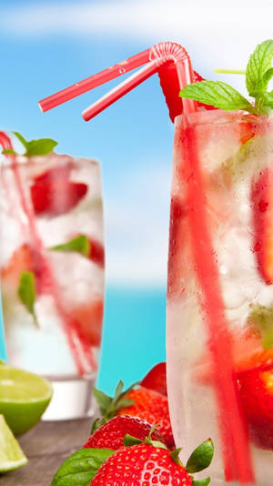 Pittige Aarbeie Tom Collins tropiese drankies Agtergrond
