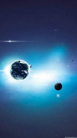 Planete en Blou Lig Ruimte iPhone — Ruimte iPhone Muurpapier