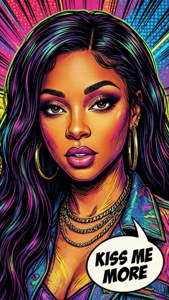 Doja Cat in popkuns-strokiesprentstyl met spraakborrel — iPhone 8 Muurpapier