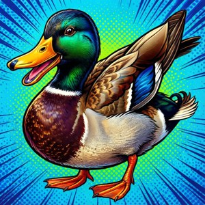 'n Lewendige popkunsstylillustrasie van 'n mallard-eend. — Pixel Watch 5 Muurpapier