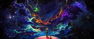 Geanimeerde Man In Galaxy agtergrond.