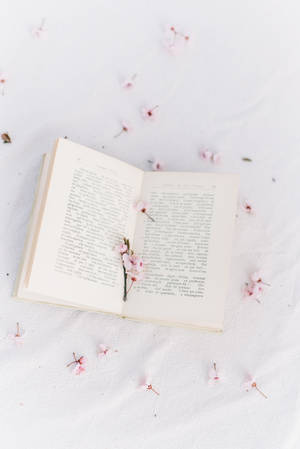 Preppy Estetiese Sakura Boek Muurpapier — Preppy estetiek Muurpapier