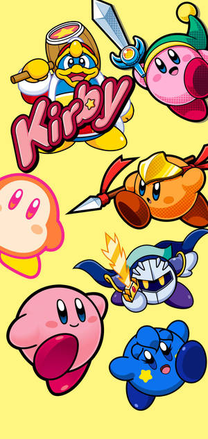 Koel HD-agtergrond van Kirby en ander karakters — iPhone 13 Pro Max Muurpapier