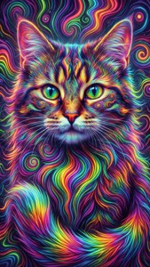 Dromerige Cheshire Kat met reënboogstrepe en neonkolkings. — iPhone 5 Muurpapier