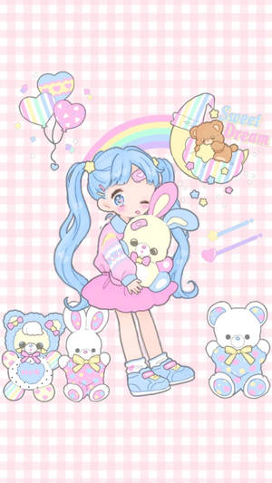 Kawaii reënboog anime meisie plakpapier.