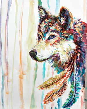 Reënboogwolf — Wolf Muurpapier