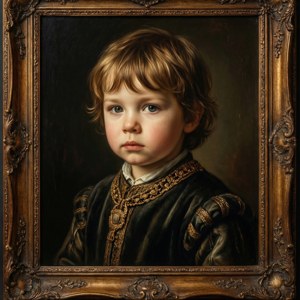 'n Klassieke renaissance-styl muurpapierportret van Butters as 'n edele kind. — Pixel Watch Muurpapier