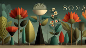 retro, vintage, illustrasie, mid-eeu, modern, blom, plant, abstrak, ontwerp, kuns, grafies, gestileer, plakkaat, botanies, dekoratief — Retro estetika Muurpapier