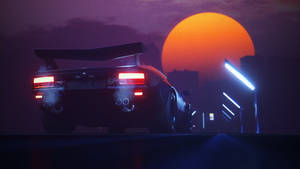 Retro Wave Neon Maan-agtergrond — Neon maan Muurpapier
