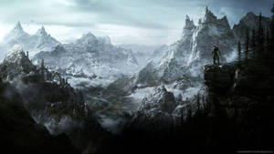 Ridder in die berge bedek met sneeu-agtergrond — 1600x900 Muurpapier