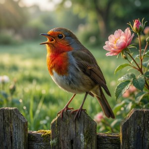 Robin wat op 'n heining sing — Pixel Watch 5 Muurpapier