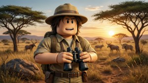 Gaan op 'n safari-avontuur met 'n Roblox-avatar in die savanne.