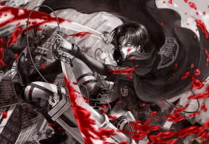 Rooi Anime Bloedige Aanval — Attack on titan Muurpapier
