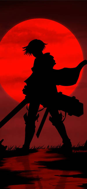 Rooi Maan Levi Silhouet Attack on Titan iPhone — Galaxy S25 FE Muurpapier