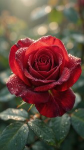 'n Romantiese nabyfoto van 'n doubedekte rooi roos wat liefde simboliseer. — iPhone 7 Plus Muurpapier