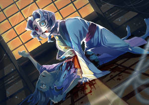 Rui Demon Slayer in die huis agtergrond — Rui Demon Slayer Muurpapier