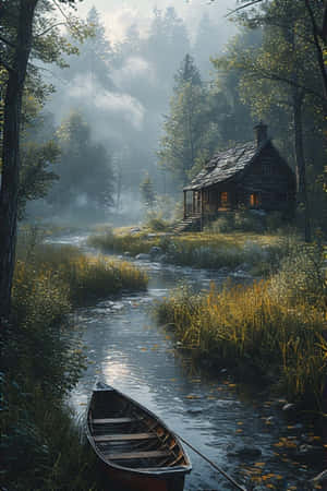 hut,rivier,kano,grassoorte,riete,mis,oggend,wildernis,rustiek,vreedsaam,natuur,knus,4K — iPhone 4 Muurpapier