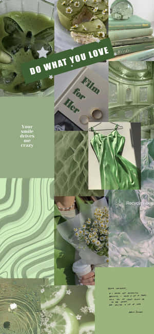 Sage Estetiese Collage Tee en Koek — Realme 15 Muurpapier