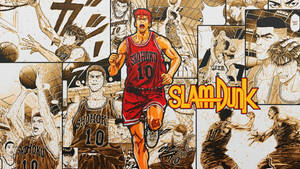 Sakuragi van Slam Dunk Manga Paneel agtergrond — Manga-paneel Muurpapier