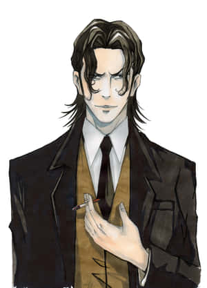 Sakuya Togane, die enigmatiese karakter van Psycho-Pass, wat 'n ernstige houding aanneem. — Kindle Muurpapier