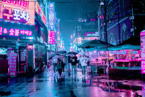 Pienk Stad — Neon stad Muurpapier