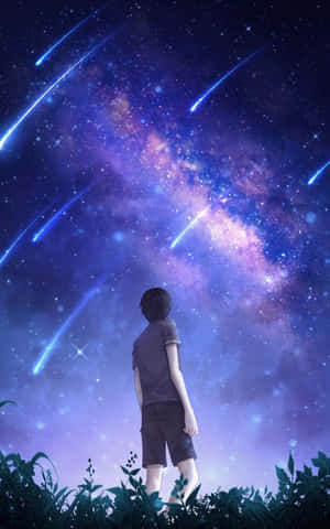 Seun wat opkyk na naghemel anime — Anime seun Muurpapier