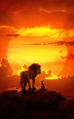 Leeukoning lewe Mufasa en Simba sonsondergang muurpapier. — Galaxy Tab S9 Ultra Muurpapier