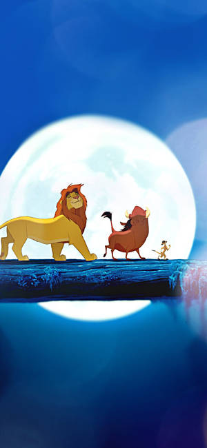 Lion King volmaan-toneel met die trio-agtergrond — iPhone 13 Pro Max Muurpapier