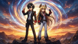 Inspirerende agtergrond van Simon en Nia van Gurren Lagann — Anime paartjie GIF Muurpapier