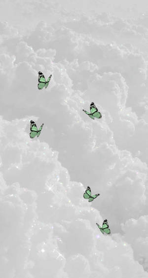 Skoenlappers en Wolke Groen en Wit Esteties — Skoenlapper estetiese GIF Muurpapier