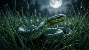 'n Slang beweeg deur gras onder maanlig. — Slytherin estetiek Muurpapier