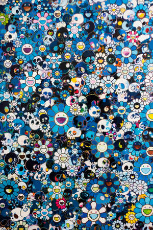 Slegs Blou Takashi Murakami 4K — Xiaomi Pad 7 Ultra Muurpapier