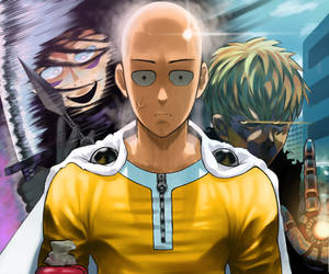 Snaaks Anime Saitama Met Genos-agtergrond — Snaaks Anime Muurpapier