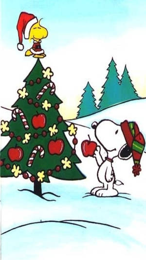 Snoopy Kersfees Appelboom Agtergrond — Snoopy kersfees Muurpapier