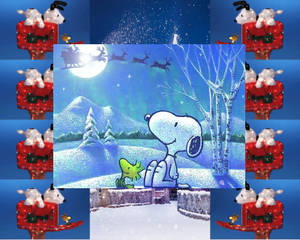 Snoopy Kersfees Woodstock Kersfeesman Agtergrond — Snoopy kersfees Muurpapier
