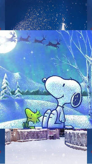 Snoopy Kersfees Rendier-agtergrond — Snoopy kersfees Muurpapier