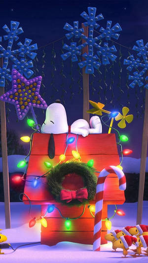 Snoopy Kersfees 3D Versierings Agtergrond — Snoopy kersfees Muurpapier