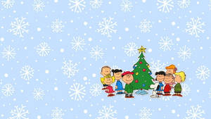 Snoopy Kersfees Sneeuvlokkies Agtergrond — Snoopy kersfees Muurpapier