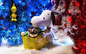 Snoopy Kersfees 3D-agtergrond — Snoopy kersfees Muurpapier