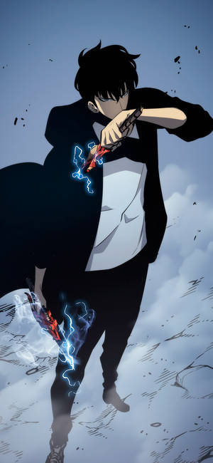 Solo Leveling Jin-Woo wapens-agtergrond — iPhone 14 Pro Max Muurpapier